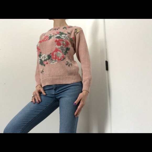 Petite Sophisticate Vintage Floral Pink Sweater - Picture 6 of 13